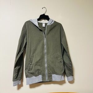 Balera | Olive Green Utility Bomber Jacket With Gray Hood and Cuffs Women’s Med